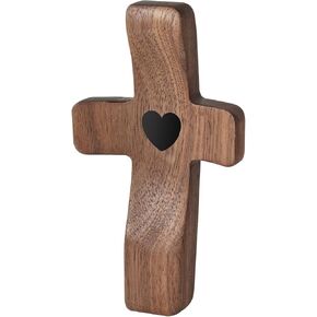 Yookin Natural Wood Olive Hand Held Clinging Cross Hand Carved Wooden Holding Cross 4 inches long Jesus Cross Gift for Prayer Palm Church Gift Palm Cross(A)