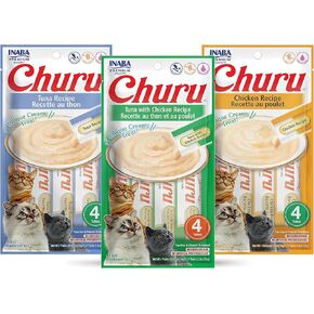 INABA Churu Lickable Creamy Purée Cat Treats 3 Flavor Variety Pack (Tuna and Chicken Variety Pack, 4 Count (Pack of 18))