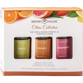 Serene House Apothecary Aromatherapy Essential Oil Collection for Diffusers - Scents to Promote Relaxation and Positivity, 100% Natural, Water Compatible for Home Use - Gift Set of 3, 15ml Bottles
