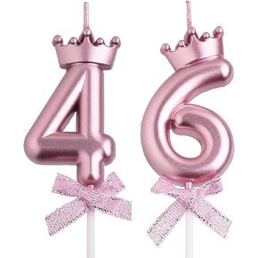 46th 64th Birthday Candles, Gold 64 46 Year Old Number Birthday Candles, Happy Birthday Party Cake Topper Decoration Gifts for Women Men