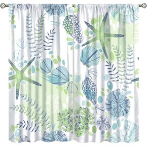 Nautical Coastal Curtains,Nautical Beach Starfish Seashell Blue Curtains Summer Ocean Window Treatment Drapes for Living Room Bedroom 42x45 Inch