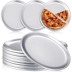 12 Pieces Pizza Pan Bulk Restaurant Aluminum Pizza Pan Set Round Pizza Pie Cake Plate Rust Free Pizza Pie Cake Tray for Oven Baking Home Kitchen Restaurant Easy Clean (14 Inch)