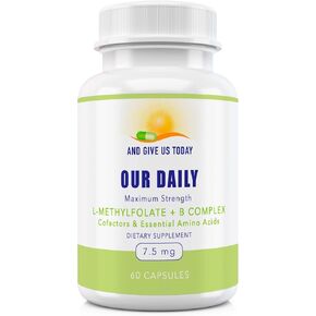 لدينا Daily Vites L-Methylfolate 15 MG B Complex Balance 5 MTHF حمض الفوليك النشط، ميثيل B12، B9، B6، B2 صحة الدماغ والقلب والجنين، غير معدل وراثيًا، 60 عددًا لمدة شهرين in Kuwait