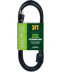 12 Ft Outdoor Extension Cord - 12/3 SJTW Heavy Duty Black Extension Cable with 3 Prong Grounded Plug - Power Cord for Lawn, Garden, Appliances