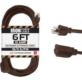 Iron Forge Cable Brown Outdoor Extension Cord 25 ft, 16/3 SJTW 25 Foot Dark Brown Exterior Extension Cord 3 Prong, Weatherproof 13 Amp Heavy Duty Brown Power Cable for Outside, Patio, Landscaping