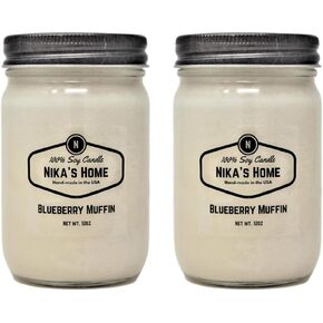 Nika's Home Vanilla Bean 12oz Mason Jar Soy Candles - 2 Pack - Hand Poured Handmade, Long Burning 50-60 Hours Highly Scented All Natural, Clean Burning Large Candle Gift Home Décor in Kuwait