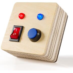 Montessori Busy Board for Toddlers - Wooden Sensory Toys for Toddlers - Toys For Autistic Children with LED Light Up Buttons Pluggable Wires Baby Gifts - Educational Learning Fidget Toy By Montotoys