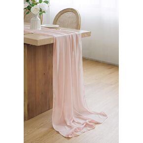 PONATIA 11Ft Sage Green Chiffon Table Runner 29 x 130 Inches for Romantic Wedding Party Bridal Shower Decorations