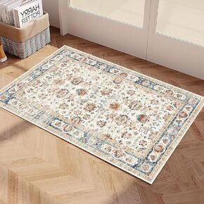 Area Rug 2'x3' Small Area Rugs Boho Machine Washable Rugs Non Slip for Entryway Kitchen Bathroom Bedroom Vintage Soft Low-Pile, Orange