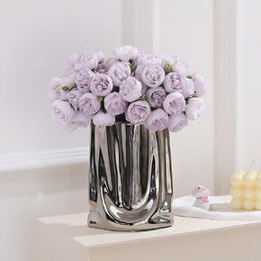 Artificial Flowers with Vase, 18PCS Camellia Silk Flowers for Home Decor Indoor, White Fake Flower Arrangements for Table Bathroom Dining Room, Faux Flower Bouquet