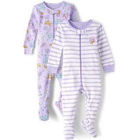 The Children's Place Baby Girls' and Toddler Long Sleeve Zip-Front One Footed Pajama Snug Fit 100% Cotton 2 Piece Set