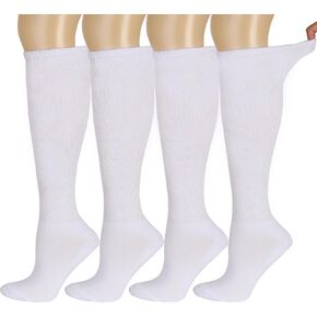 Bamboo Diabetic Socks for Men & Women, Soft No-Binding Knee High Socks 4 Packs, Cushioned Sole & Seamless Toe Socks