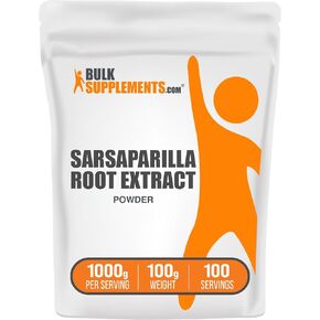 BulkSupplements.com Sarsaparilla Root Extract Powder - Sarsaparilla Supplement, Smilax Sarsaparilla Root - Herbal & Gluten Free, 1000mg per Serving, 250g (8.8 oz) (Pack of 1)