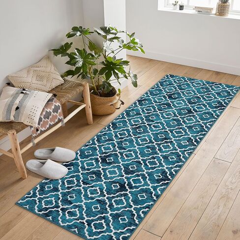 Moroccan Area Rug 2x3 Modern Rug Washable Moroccan Throw Rug Small Bedroom Rugs Non Skid Bath Mat Indoor Low-Pile Front Door Rug, Bohemian Trellis Kitchen Sink Rug Doormats,Blue in Saudi Arabia