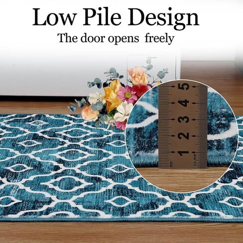 Moroccan Area Rug 2x3 Modern Rug Washable Moroccan Throw Rug Small Bedroom Rugs Non Skid Bath Mat Indoor Low-Pile Front Door Rug, Bohemian Trellis Kitchen Sink Rug Doormats,Blue in Saudi Arabia