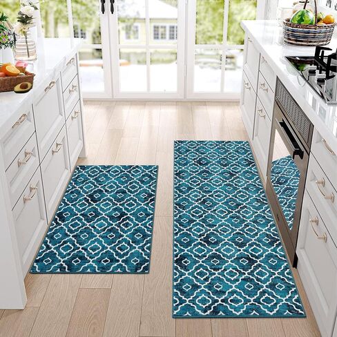 Moroccan Area Rug 2x3 Modern Rug Washable Moroccan Throw Rug Small Bedroom Rugs Non Skid Bath Mat Indoor Low-Pile Front Door Rug, Bohemian Trellis Kitchen Sink Rug Doormats,Blue in Saudi Arabia