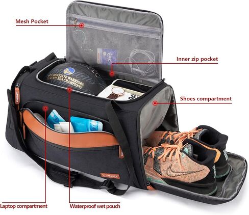 حقيبة رياضية لوميسنر مع جيب مبلل ومساحة للأحذية، حقيبة سفر من القماش الخشن للرجال (أرجواني (مع 3 مكعبات تعبئة)) in Kuwait