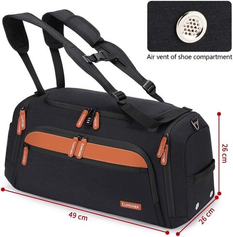 حقيبة رياضية لوميسنر مع جيب مبلل ومساحة للأحذية، حقيبة سفر من القماش الخشن للرجال (أرجواني (مع 3 مكعبات تعبئة)) in Kuwait