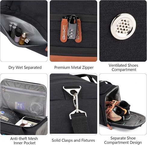حقيبة رياضية لوميسنر مع جيب مبلل ومساحة للأحذية، حقيبة سفر من القماش الخشن للرجال (أرجواني (مع 3 مكعبات تعبئة)) in Kuwait