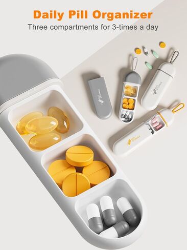 Travel Pill Organizer, 3-Slot Small Pill Case with Slide-Open, Portable Pocket Pill Case with Moisture-Proof Strip Mini Pill Box Pill Container for Purse, Traveling, Trip, White in Saudi Arabia