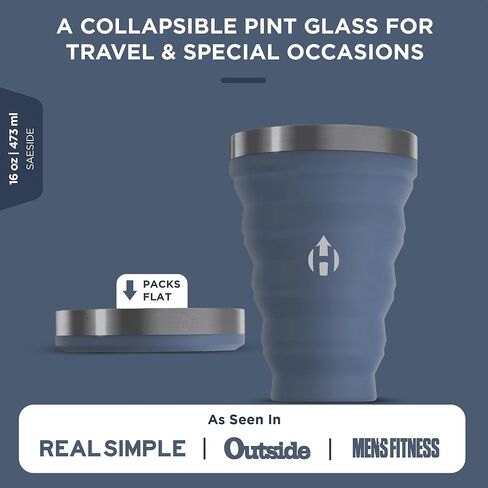 HYDAWAY Collapsible Pint - 16 oz, Silicone & Steel Rim I Collapsible Cup for Beer, Water & Soda, Portable Drinking Cup for Party, Camping, Backpacking & Hiking, Folding Travel Cups Collapse to 1-inch in Saudi Arabia