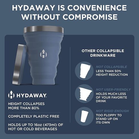 HYDAWAY Collapsible Pint - 16 oz, Silicone & Steel Rim I Collapsible Cup for Beer, Water & Soda, Portable Drinking Cup for Party, Camping, Backpacking & Hiking, Folding Travel Cups Collapse to 1-inch in Saudi Arabia