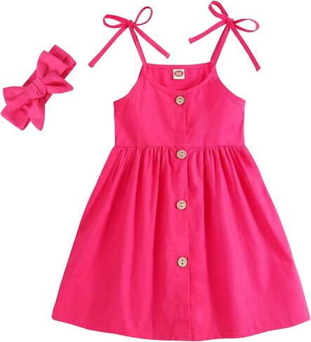 Happy Town 1-6 Years Toddler Baby Girls Summer Button Strap Dress Princess Sundress in Saudi Arabia