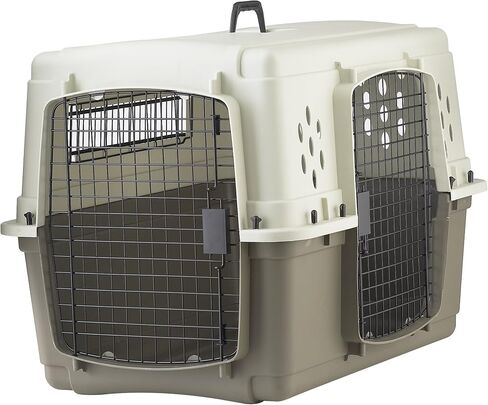Miller Manufacturing Company Portable Plastic Hard Sided Pet Travel Crate Carrier Kennel w/ Double Doors For Dogs, Rabbits, & Animals, Beige & Taupe in Saudi Arabia