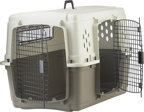 Miller Manufacturing Company Portable Plastic Hard Sided Pet Travel Crate Carrier Kennel w/ Double Doors For Dogs, Rabbits, & Animals, Beige & Taupe in Saudi Arabia