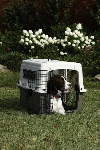 Miller Manufacturing Company Portable Plastic Hard Sided Pet Travel Crate Carrier Kennel w/ Double Doors For Dogs, Rabbits, & Animals, Beige & Taupe in Saudi Arabia