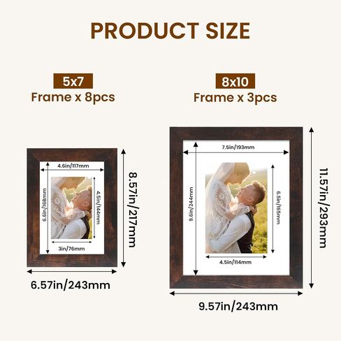 Muzilife Picture Frame Set of 11 Gallery Wall Frame Collage with Three 8×10 and Eight 5×7 Photo Frames for Photos, Paintings, Landscape, Posters, Artwork, Perfect for Wall Decor, Black in Kuwait