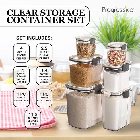 Progressive International Prepworks ProKeeper Kitchen Clear Plastic, Airtight Food, Flour and Sugar Storage Container Set, 6 Piece, White in Saudi Arabia