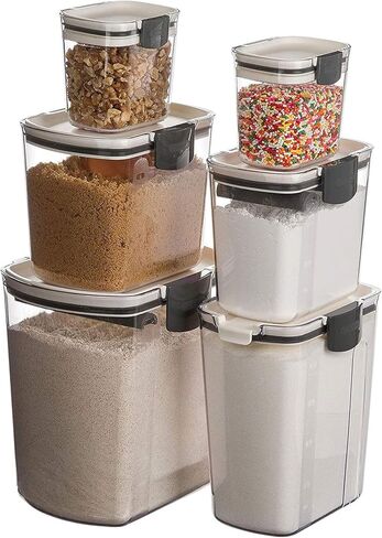 Progressive International Prepworks ProKeeper Kitchen Clear Plastic, Airtight Food, Flour and Sugar Storage Container Set, 6 Piece, White in Saudi Arabia