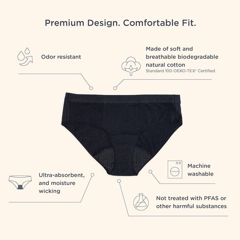 saalt Reusable Period Underwear - Comfortable, Thin, and Keeps You Dry from All Leaks (Cotton, Brief) in Kuwait