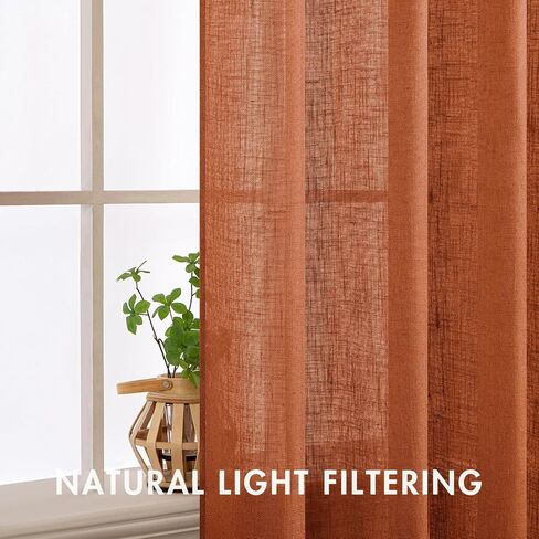 MIULEE Sage Green Linen Curtains 84 Inch Length 2 Panels Set for Living Room Bedroom Semi Sheer Light Filtering Farmhouse Rod Pocket Long Soft Thick Linen Textured Window Drapes W42XL84 in Kuwait