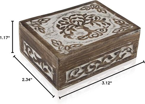 Great Birthday Gift Handmade Decorative Wooden Jewelry Box Tree Of Life Carving Jewelry Organizer Keepsake Box Treasure Chest Trinket Holder Watch Box Storage Lock Box Housewarming Gift (Brown) in Kuwait