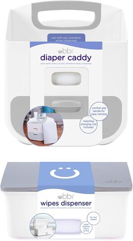 علبة حفاضات محمولة وبساط تغيير الحفاضات من أوبي، تخزين الحفاضات، منظم العلبة، تخزن حفاضات الأطفال والمناديل المبللة وإكسسوارات الأطفال، رمادي داكن in Kuwait