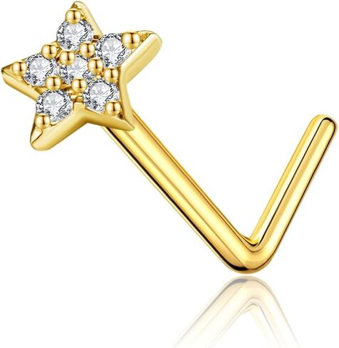 ELFRONT 14K الذهب الأصفر فراشة / عباد الشمس / القلب الأنف مسمار الذهب الحقيقي الأنف الدائري ثقب المجوهرات للنساء الفتيات هدايا عيد الميلاد in Saudi Arabia