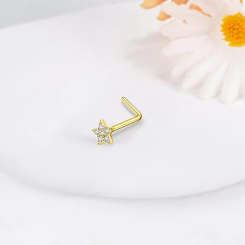 ELFRONT 14K الذهب الأصفر فراشة / عباد الشمس / القلب الأنف مسمار الذهب الحقيقي الأنف الدائري ثقب المجوهرات للنساء الفتيات هدايا عيد الميلاد in Saudi Arabia