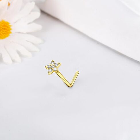 ELFRONT 14K الذهب الأصفر فراشة / عباد الشمس / القلب الأنف مسمار الذهب الحقيقي الأنف الدائري ثقب المجوهرات للنساء الفتيات هدايا عيد الميلاد in Saudi Arabia
