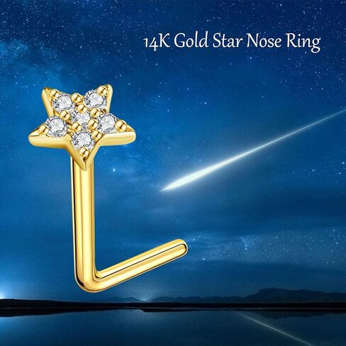 ELFRONT 14K الذهب الأصفر فراشة / عباد الشمس / القلب الأنف مسمار الذهب الحقيقي الأنف الدائري ثقب المجوهرات للنساء الفتيات هدايا عيد الميلاد in Saudi Arabia