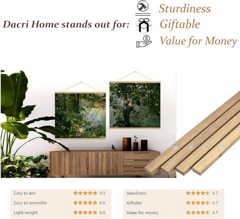 DACRI HOME 74" Magnetic Poster Hanger Frame - Sturdy Teak Wood Poster Frame, Strong Magnets for Safe Hanging Map Picture Print Scroll Wall Art 74x26 74x36 74x48 (74 Inch, Black) in Saudi Arabia