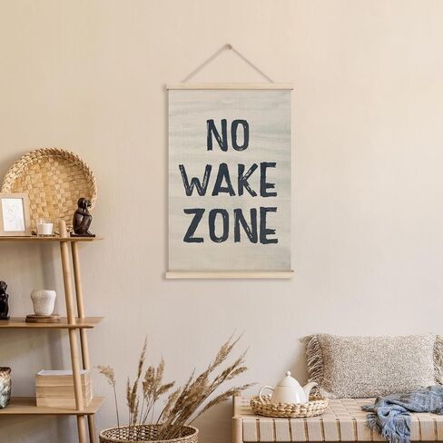 HRQKO No Wake Zone إطار شماعات ملصق، ديكور منزل البحيرة، ديكور البحيرة، فن جدار المحيط البحري مع إطارات خشبية، ديكور جدار الأمواج الأزرق الداكن لغرفة نوم الحضانة الصبي، 12 × 16 بوصة in Saudi Arabia