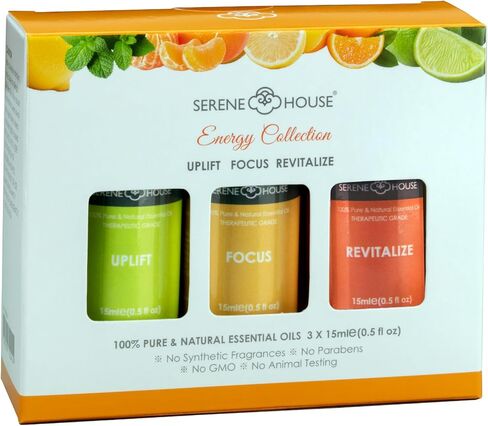 Serene House Apothecary Aromatherapy Essential Oil Collection for Diffusers - Scents to Promote Relaxation and Positivity, 100% Natural, Water Compatible for Home Use - Gift Set of 3, 15ml Bottles in Saudi Arabia