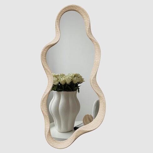 43"x 28" Irregular Wall Mirror, Black Wood Framed Wall Mirror, Asymmetrical Wall Wavy Mirror for Living Room Bedroom Entryway Bathroom Modern Decorative Mirror with Hanging Hooks in Saudi Arabia