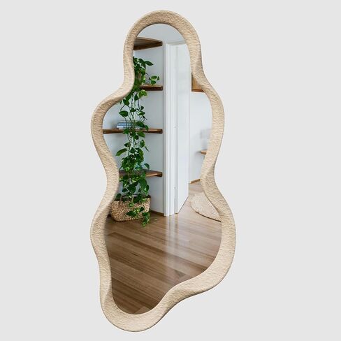 43"x 28" Irregular Wall Mirror, Black Wood Framed Wall Mirror, Asymmetrical Wall Wavy Mirror for Living Room Bedroom Entryway Bathroom Modern Decorative Mirror with Hanging Hooks in Saudi Arabia