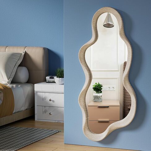 43"x 28" Irregular Wall Mirror, Black Wood Framed Wall Mirror, Asymmetrical Wall Wavy Mirror for Living Room Bedroom Entryway Bathroom Modern Decorative Mirror with Hanging Hooks in Saudi Arabia