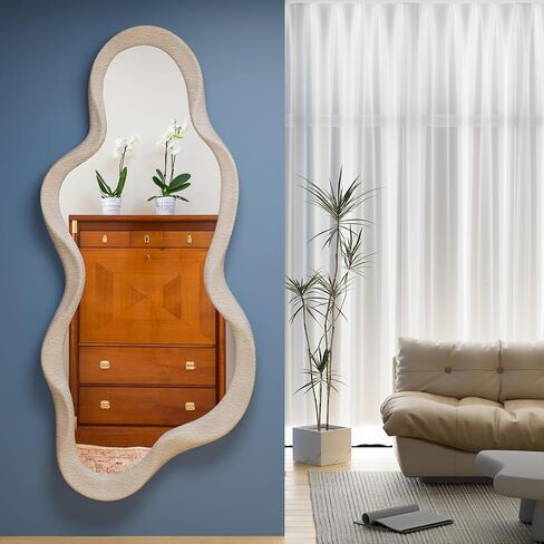 43"x 28" Irregular Wall Mirror, Black Wood Framed Wall Mirror, Asymmetrical Wall Wavy Mirror for Living Room Bedroom Entryway Bathroom Modern Decorative Mirror with Hanging Hooks in Saudi Arabia