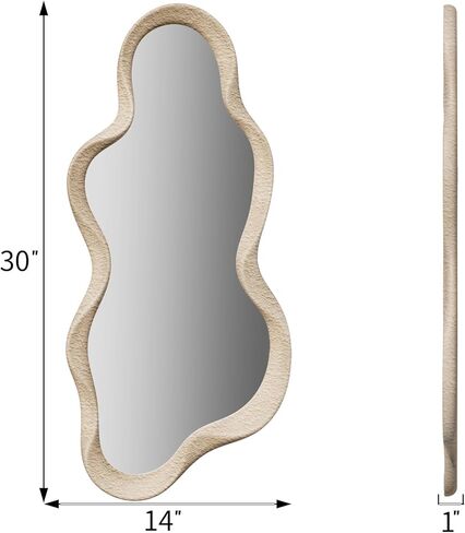 43"x 28" Irregular Wall Mirror, Black Wood Framed Wall Mirror, Asymmetrical Wall Wavy Mirror for Living Room Bedroom Entryway Bathroom Modern Decorative Mirror with Hanging Hooks in Saudi Arabia