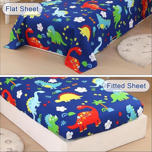 Wowelife Toddler Bedding Sets for Boys, Premium 4 Piece Dinosaur Toddler Comforter Set, Blue Bed-in-a-Bag, Super Soft and Comfortable for Toddler in Saudi Arabia
